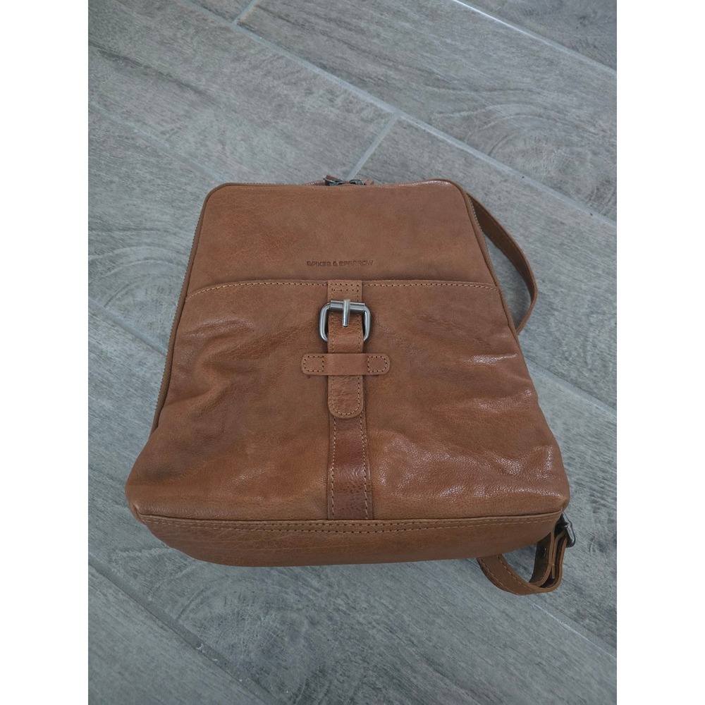 Spikes & Sparrow Leather Backpack Purse with Buckle Detail Womens Cognac Brown